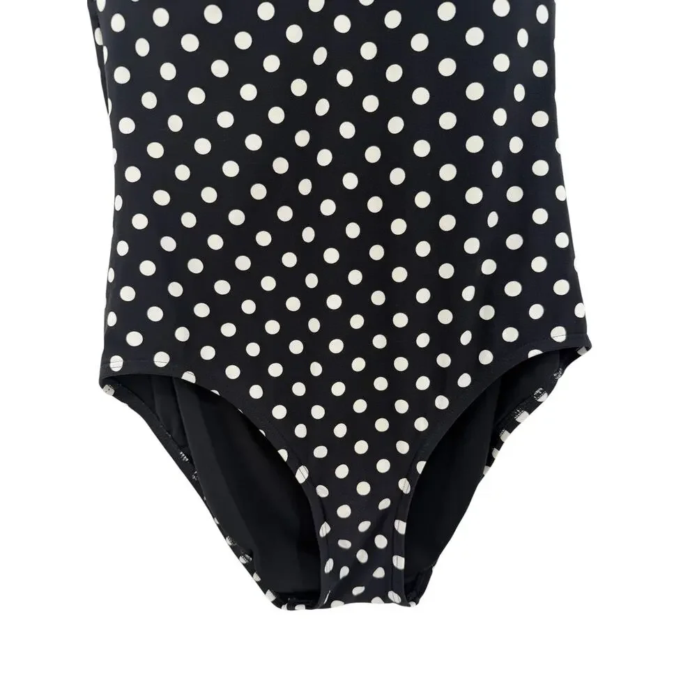 Kate Spade New York Polka Dot One Piece Swimsuit Bow Front Black White Large - Picture 5 of 10